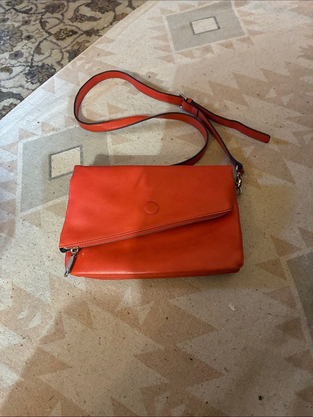 Women's Orange Fold-Over Crossbody Bag - Minimal Leather Shoulder Purse